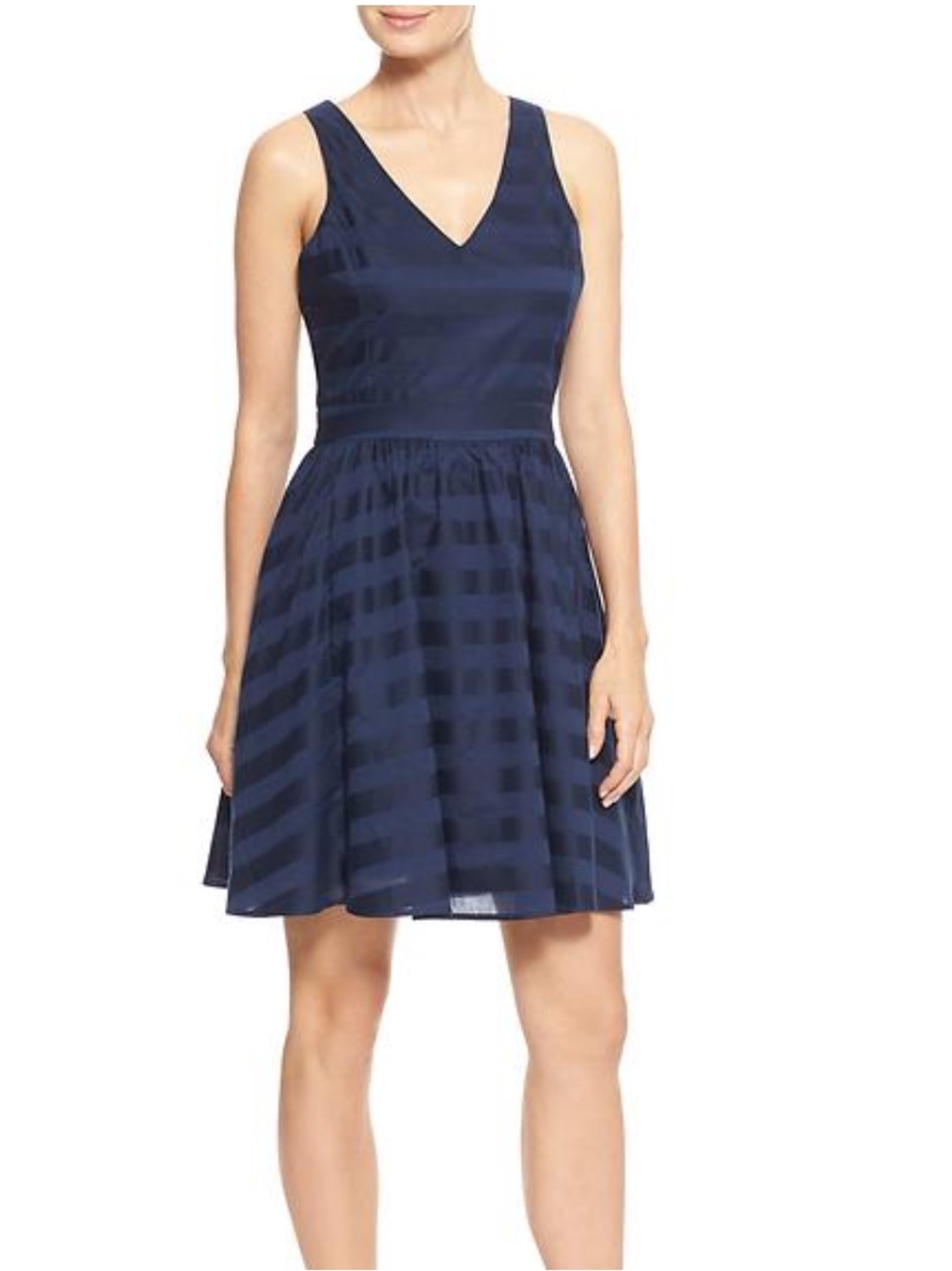 Gap Dobby Stripe Dress V-Neck Navy Fit & Flare Dress 6